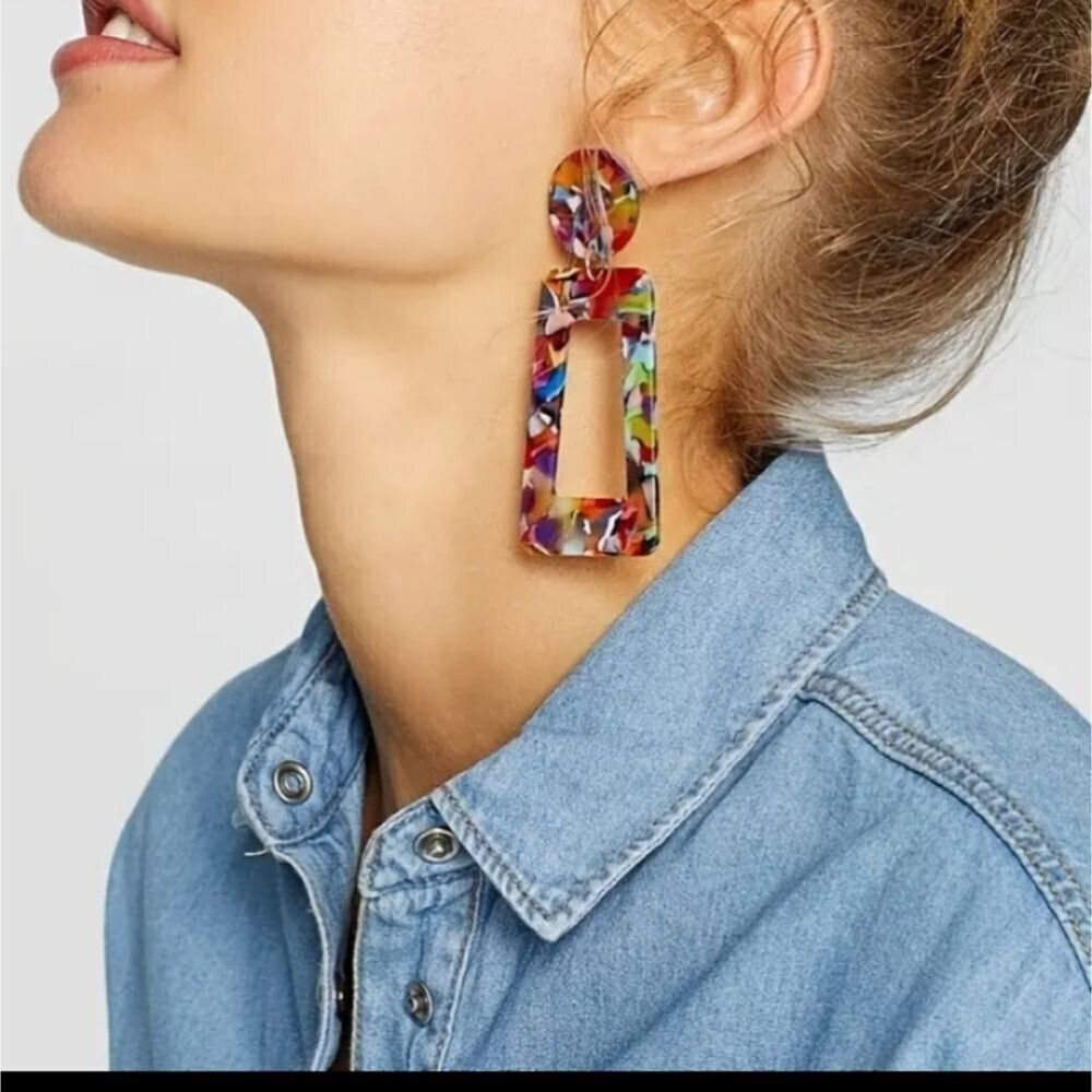 Geometric hollowed earrings multicolor rectangle